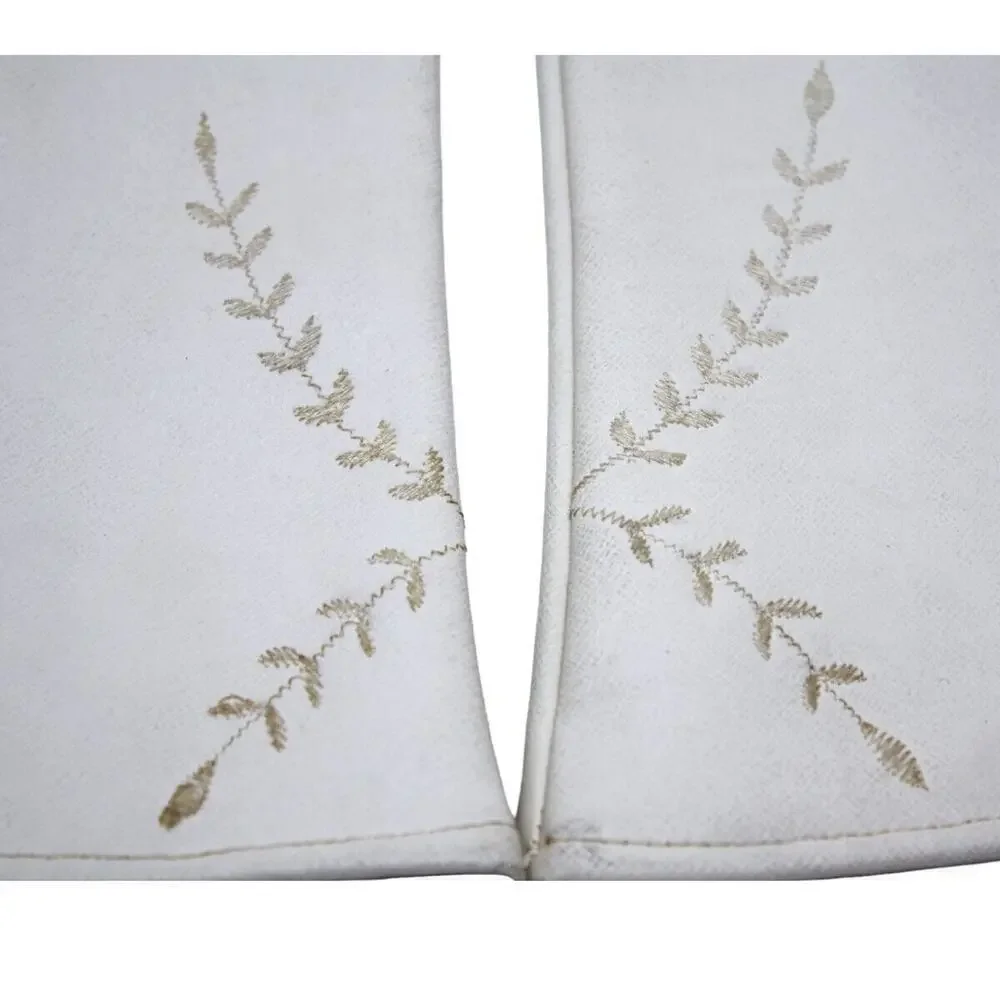 Vintage Ivory Max Mayer Embroidered Fashion Gloves Vinyl and Rayon Sz M -Hey Viv
